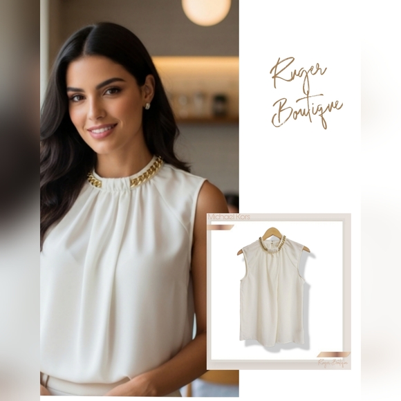 Michael Kors Tops - 🌿Michael Kors Women's Small Ivory Chain-Neck Sleeveless Blouse - Elegant Classy